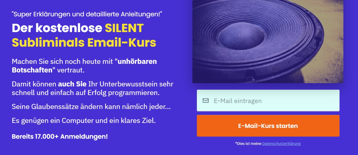 Kostenloser Silent-Subliminal E-Mail-Kurs Kostenloser Silent-Subliminal E-Mail-Kurs